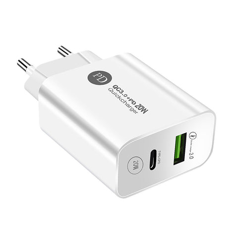 Încărcător rapid Vivimall 20W PD QC3.0, 2 porturi USB și Type-C, culoare albă, vedere frontală
