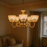 Lustra Vintage, Tip Pendul Cu Brate, Cottage, Circulara, 5Xe27, Sticla Si Metal - vivimall.ro