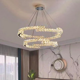 Lustra Led Suspendata Cu Telecomanda Si Cristal Mia Latifah, 2 Cercuri, Lumina Rece/Calda/Neutra, Dimabila, Crom Lucios - vivimall.ro