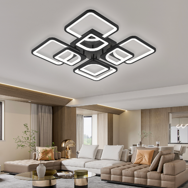 Lustra Led Cu Telecomanda Zoe, 8 Patrate, Lumina Rece/Calda/Neutra, Dimabila - vivimall.ro