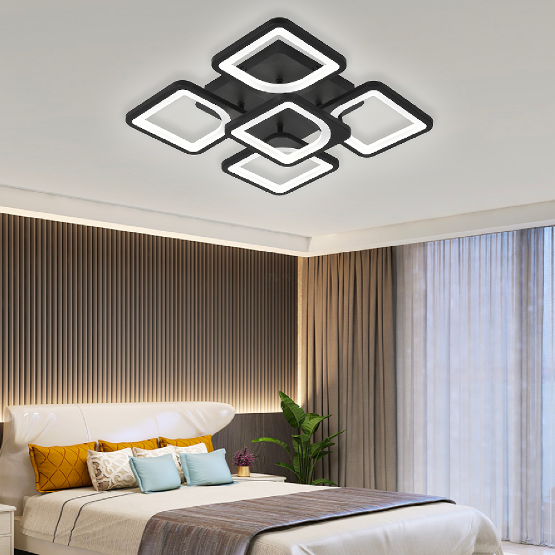 Lustra Led Cu Telecomanda Zoe, 5 Patrate, Lumina Rece/Calda/Neutra, Dimabila - vivimall.ro