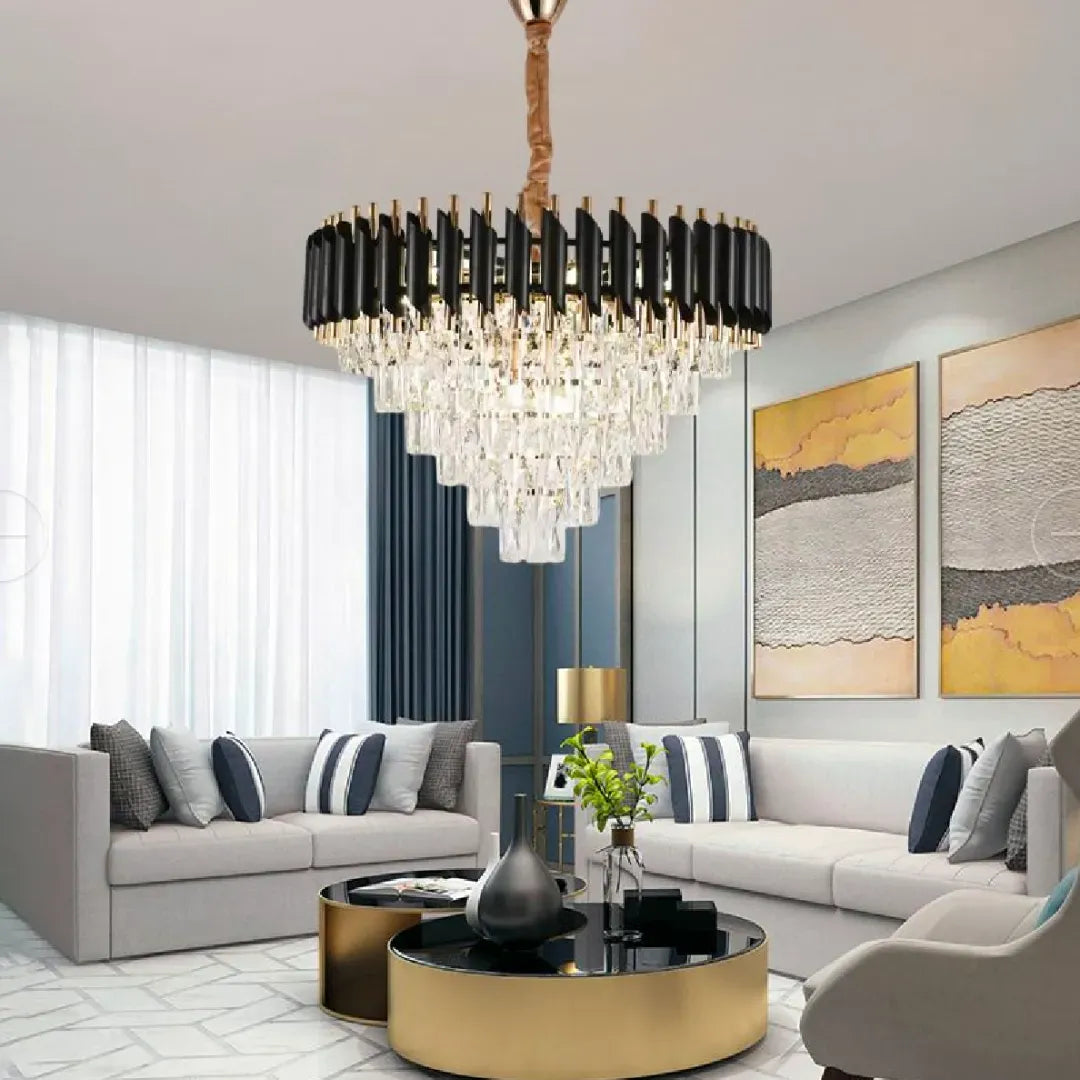 Candelabru Cristal Versailles Magno 8Xe27, Diametru 60Cm, Lucios Si Negru - vivimall.ro