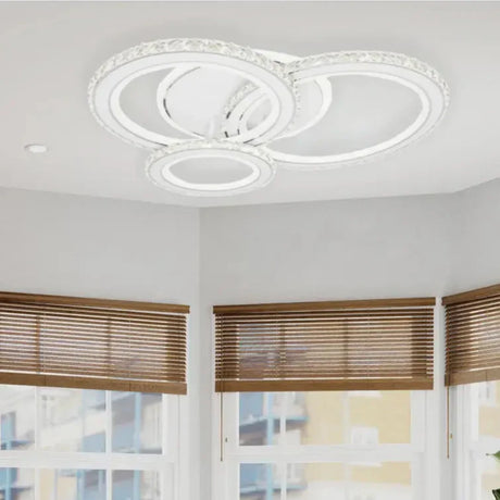 Lustra Led Cu Telecomanda Si Cristal Nova Rotonda Rgb, 3 Cercuri, Lumina Rece/Calda/Neutra, Dimabila - vivimall.ro