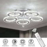 Lustra Led Cu Telecomanda Si Cristal Alanubis, 5 Cercuri, Lumina Rece/Calda/Neutra, Dimabila - vivimall.ro