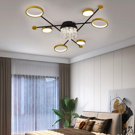 Lustra Led Cu Telecomanda Si Cristal Guida, 6 Elemente, Lumina Rece/Calda/Neutra, Dimabila - vivimall.ro