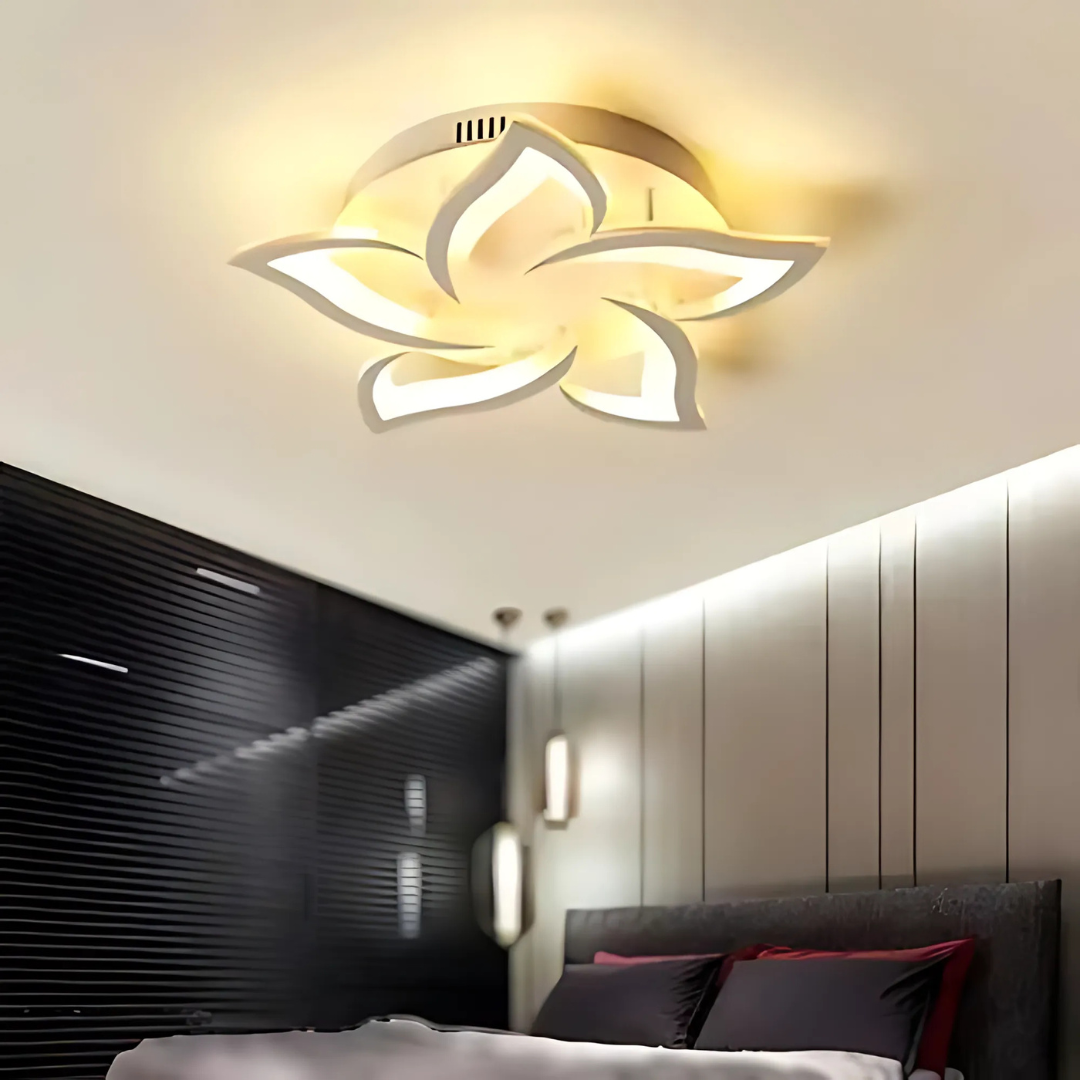 Lustra Led Cu Telecomanda Lotus, 5 Petale, Lumina Rece/Calda/Neutra, Dimabila - vivimall.ro