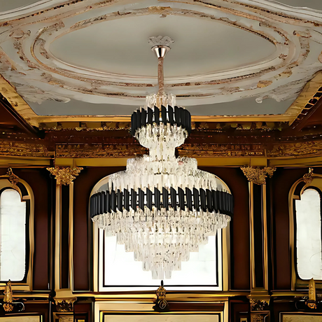 Candelabru Cristal Versailles Supremo Reale E14, Lucios Si Negru - vivimall.ro