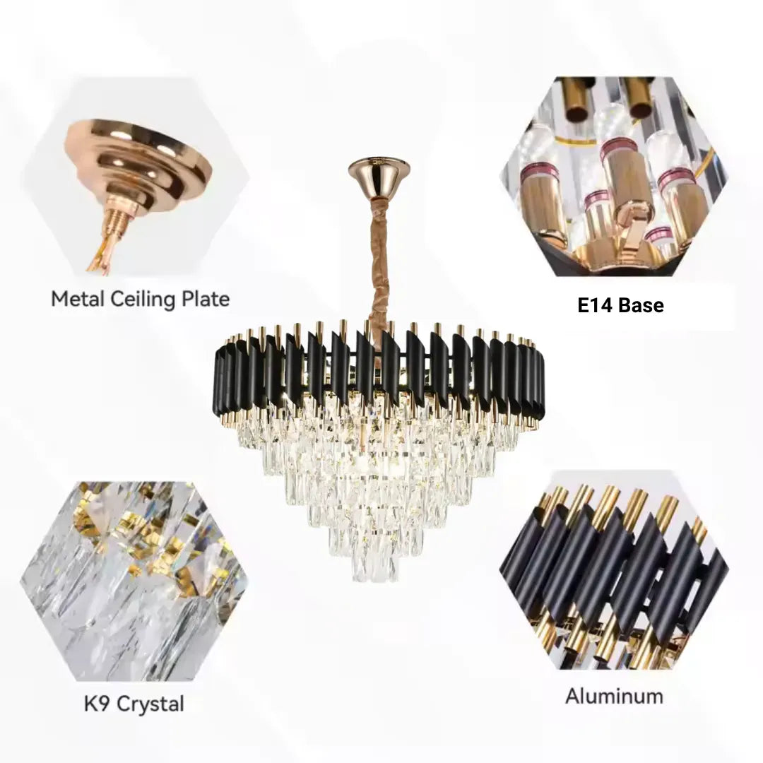 Candelabru Cristal Versailles Magno 8Xe27, Diametru 60Cm, Lucios Si Negru - vivimall.ro