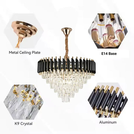 Candelabru Cristal Versailles Magno 8Xe27, Diametru 60Cm, Lucios Si Negru - vivimall.ro