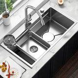 Set Chiuveta Bucatarie Inox Cu Baterie Dubla, Cuva Universala Cu Dop Scurgere, Spalator Pahare, Grafit - vivimall.ro