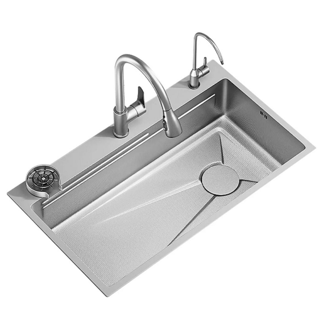 Set Chiuveta Bucatarie Inox Cu Baterie Dubla, Cuva Universala Cu Dop Scurgere, Spalator Pahare, Grafit - vivimall.ro