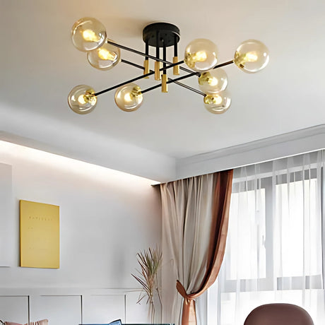 Lustra Cu Abajur Rotund, Penthouse Grand, 8Xe27, Negru - vivimall.ro