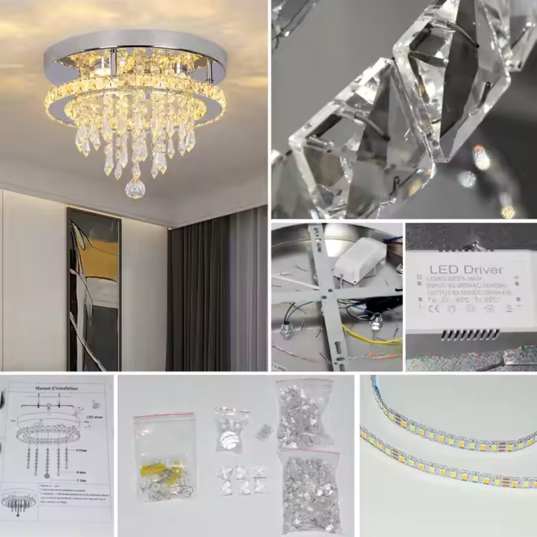 Candelabru Led Erico Rotund, Lumina Rece/Calda/Neutra, Cristal - vivimall.ro