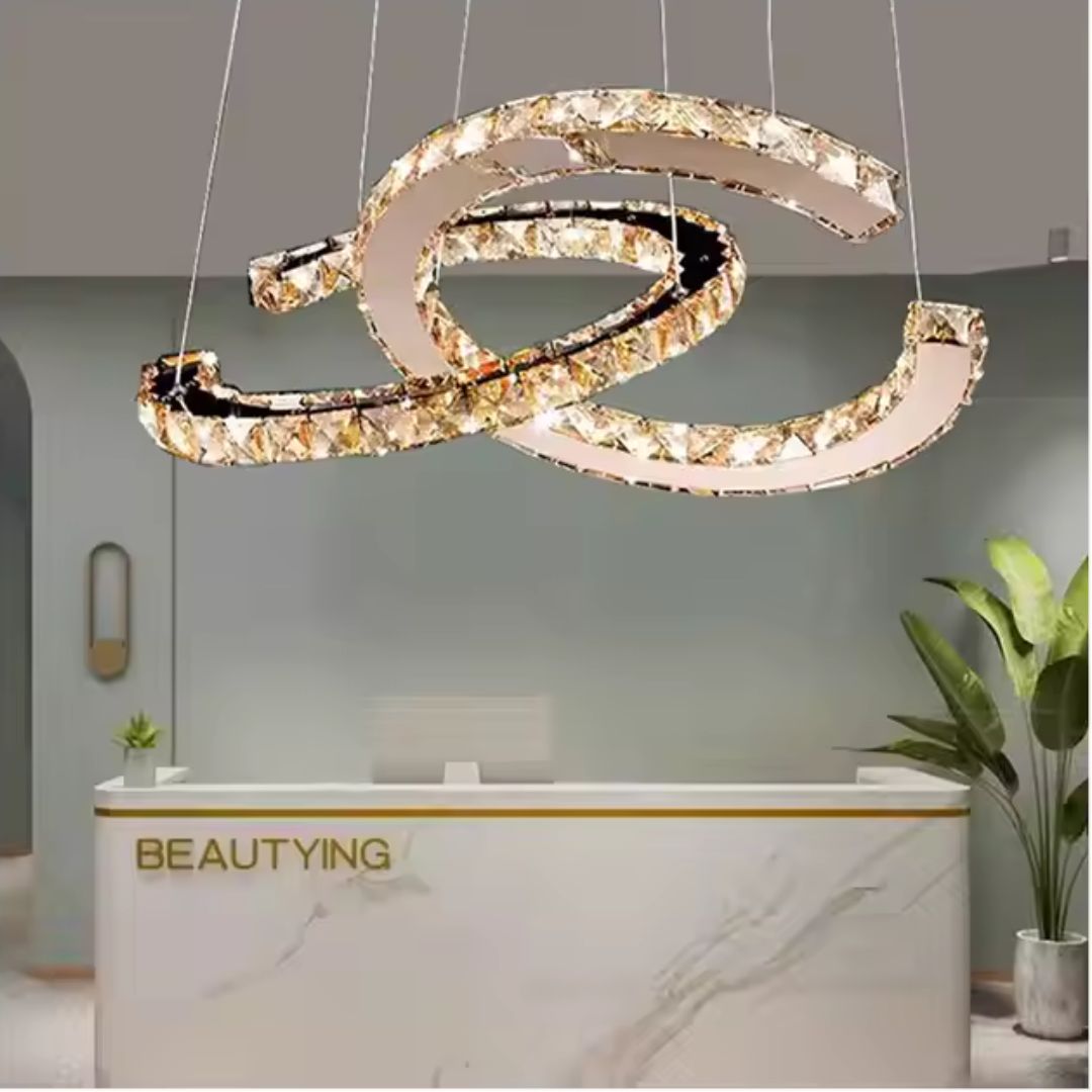 Lustra Led Suspendata Cu Telecomanda Si Cristal Prism Antea, 2 Cercuri, Lumina Rece/Calda/Neutra, Dimabila, Crom Lucios - vivimall.ro