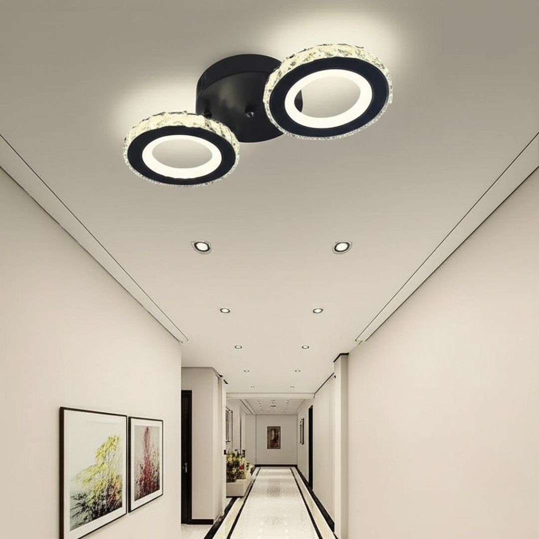Lustra Led Cu Telecomanda Si Cristal Nova Rotonda, 2 Cercuri, Lumina Rece/Calda/Neutra, Dimabila - vivimall.ro