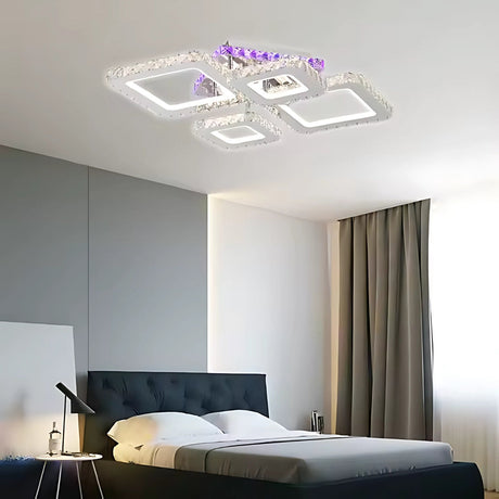 Lustra Led Cu Telecomanda Si Cristal Nova Rhomba Rgb, 4 Patrate, Lumina Rece/Calda/Neutra, Dimabila - vivimall.ro
