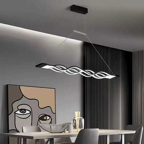 Lustra Led Suspendata Cu Telecomanda Wave , Liniara, Lumina Rece/Calda/Neutra, Dimabila, - vivimall.ro