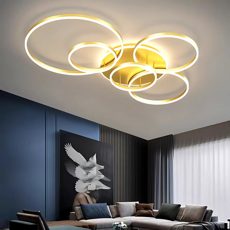 Lustra Led Cu Telecomnda Dario, 5 Cercuri, Lumina Calda/Rece/Neutra, Dimabila - vivimall.ro