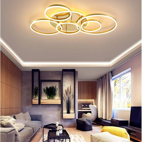 Lustra Led Cu Telecomnda Dario, 5 Cercuri, Lumina Calda/Rece/Neutra, Dimabila - vivimall.ro