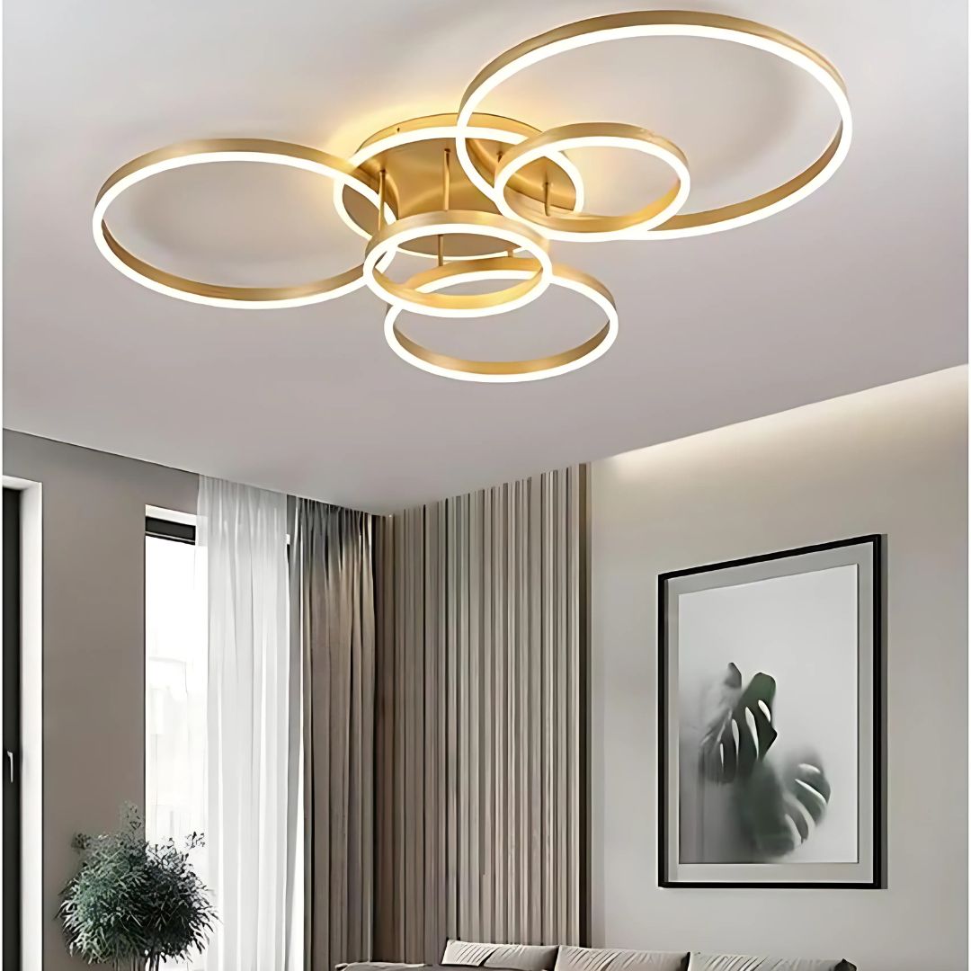 Lustra Led Cu Telecomnda Dario, 5 Cercuri, Lumina Calda/Rece/Neutra, Dimabila - vivimall.ro