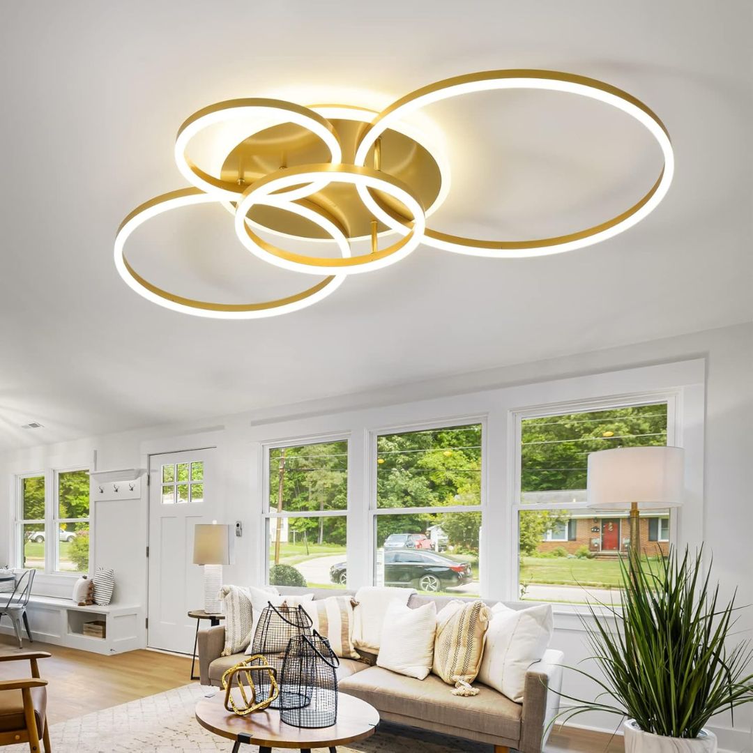 Lustra Led Cu Telecomanda Dario, 4 Cercuri, Lumina Calda/Rece/Neutra, Dimabila - vivimall.ro