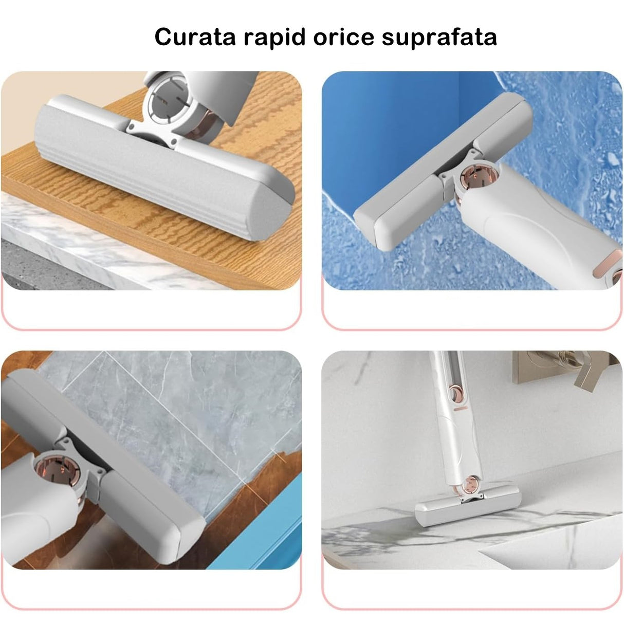 Mop De Mana Mini-Portabil, Cu Sistem De Stoarcere, Dispozitiv De Curatat Manual, Cu Burete Absorbant, Material Pva, Multisuprafete Si Geamuri, 29.5 X 15.5 Cm, Alb - vivimall.ro