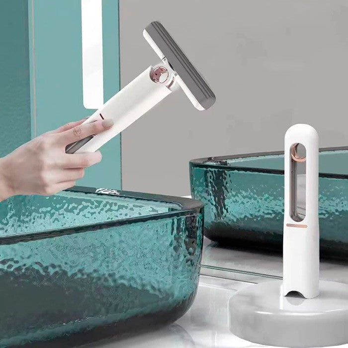 Mop De Mana Mini-Portabil, Cu Sistem De Stoarcere, Dispozitiv De Curatat Manual, Cu Burete Absorbant, Material Pva, Multisuprafete Si Geamuri, 29.5 X 15.5 Cm, Alb - vivimall.ro