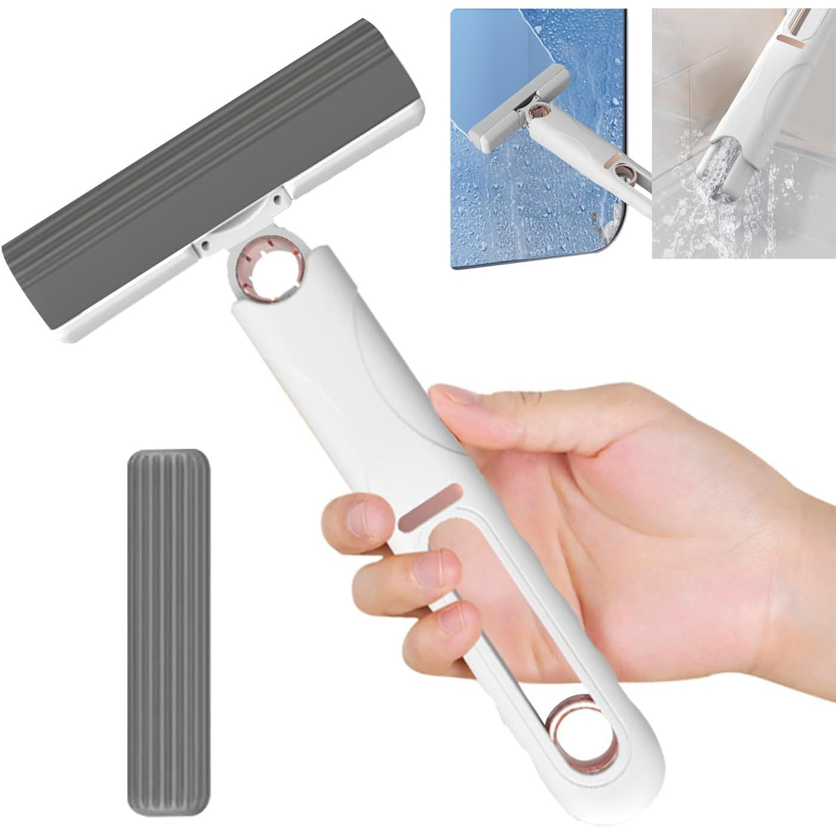 Mop De Mana Mini-Portabil, Cu Sistem De Stoarcere, Dispozitiv De Curatat Manual, Cu Burete Absorbant, Material Pva, Multisuprafete Si Geamuri, 29.5 X 15.5 Cm, Alb - vivimall.ro