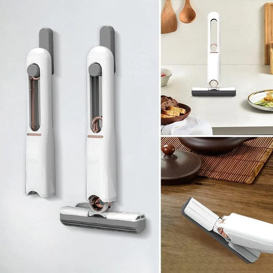 Mop De Mana Mini-Portabil, Cu Sistem De Stoarcere, Dispozitiv De Curatat Manual, Cu Burete Absorbant, Material Pva, Multisuprafete Si Geamuri, 29.5 X 15.5 Cm, Alb - vivimall.ro