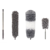 Mop din Microfibra pentru Curatenie, Flippy, Set 3 Capete Detasabil, Mop din Microfibra, Pamatuf pentru Praf, Mini Perie, Maner Extensibil, EVA, Impachetate in Sac cu Fermoar, Gri