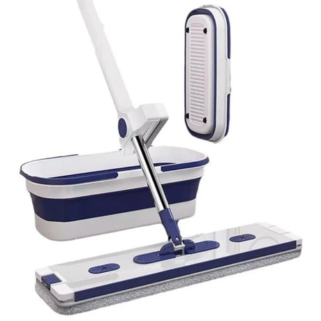 Mop Plat, Cu Galeata Pliabila, 2 Rezerve Din Microfibra, 127 Cm Tija Telescopica, Utilizare Umeda/Uscata, Recipient Lichid - vivimall.ro