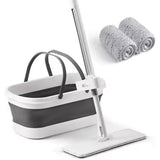 Mop Plat, Cu Galeata Pliabila, 2 Rezerve Din Microfibra, 127 Cm Tija Telescopica, Utilizare Umeda/Uscata, Recipient Lichid - vivimall.ro