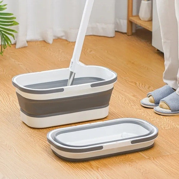 Mop Plat, Cu Galeata Pliabila, 2 Rezerve Din Microfibra, 127 Cm Tija Telescopica, Utilizare Umeda/Uscata, Recipient Lichid - vivimall.ro