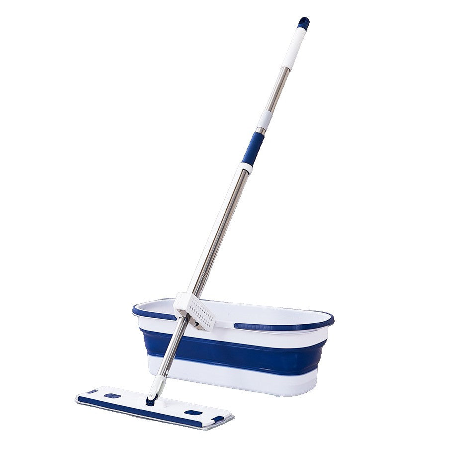 Mop Plat, Cu Galeata Pliabila, 2 Rezerve Din Microfibra, 127 Cm Tija Telescopica, Utilizare Umeda/Uscata, Recipient Lichid - vivimall.ro