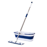Mop Plat, Cu Galeata Pliabila, 2 Rezerve Din Microfibra, 127 Cm Tija Telescopica, Utilizare Umeda/Uscata, Recipient Lichid - vivimall.ro