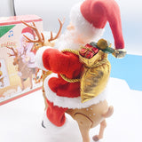 Decoratiune Mos Craciun, Flippy, Animat, care Canta si Danseaza, cu Saculet, pe Ren, Imbracat Festiv, 28x21x10 cm, Rosu