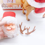 Decoratiune Mos Craciun, Flippy, Animat, care Canta si Danseaza, cu Saculet, pe Ren, Imbracat Festiv, 28x21x10 cm, Rosu