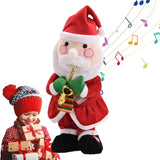 Decoratiune Mos Craciun, Animat, Care Canta Si Danseaza, Cu Saxofon, Imbracat Festiv, 25 Cm Inaltime - vivimall.ro