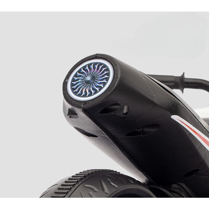 Motocicleta Electrica cu 2 Roti Mari si 2 Roti Ajutatoare, Vivimall, Acumulator Incarcare, Anti-Rasturnare, Lumini, Muzica, Motor:380, Baterie 6V4.5, 41.5x70x34 cm, 4.5 Kg, 3 Ani+, Gri Negru - vivimall.ro