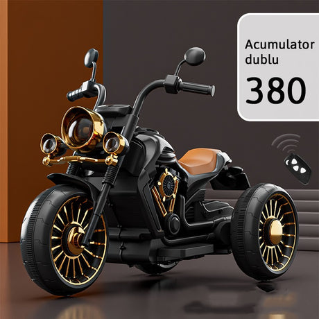 Tricicleta Electrica pentru Copii, Vivimall, cu 2 Acumulatoare 380*2, 6V 4.5, Sistem Anti-Rasturnare, Sistem de Lumini si Sunet, 6-8 Ani, 93 x 48 x 63 cm, Negru - vivimall.ro