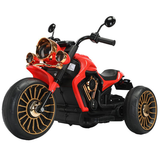 Tricicleta Electrica pentru Copii, Flippy, cu 2 Acumulatoare 380*2, 6V 4.5, Sistem Anti-Rasturnare, Sistem de Lumini si Sunet, 6-8 Ani, 93 x 48 x 63 cm, Rosu Negru