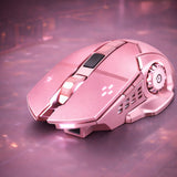 Mouse gaming wireless Flippy roz în mână, perspectivă utilizare, grip confortabil pentru gaming și birou