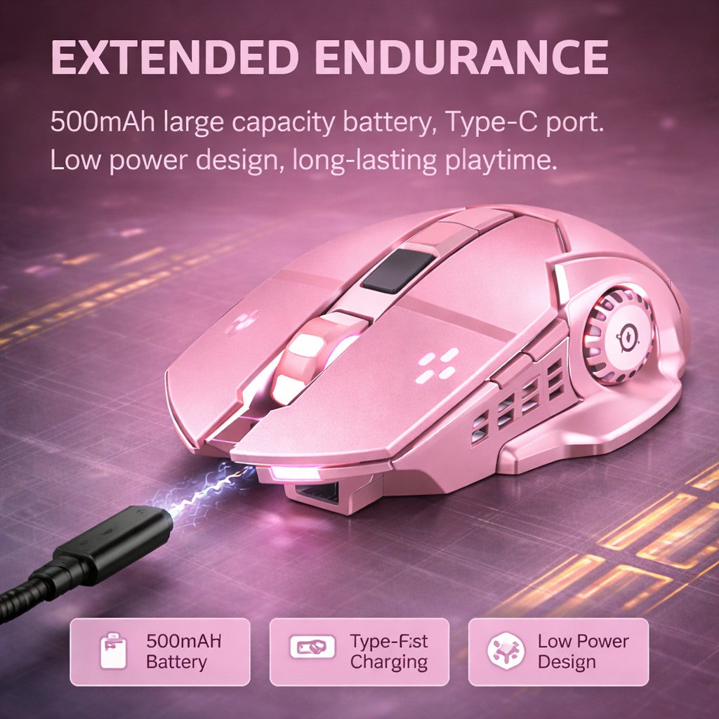 Mouse Flippy roz alături de receptor USB wireless 2.4GHz, set complet inclus în pachet