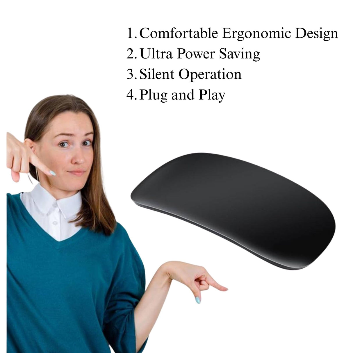 Mouse Wireless cu Gesturi, FLIPPY, Bluetooth + 2.4GHz, Reincarcabil USB, Ultra Subtire, 1600 DPI, Silentios, Design Elegant si Compact, Compatibil cu Laptop/PC, Telefon si Tableta, Ideal pentru Birou si Calatorii, Negru - vivimall.ro