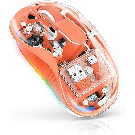 Mouse wireless Flippy portocaliu, vedere frontală, Dual Bluetooth 2.4 GHz, dimensiuni 10x6 cm