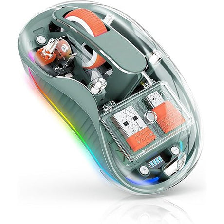 Mouse wireless Flippy verde, vedere frontală, Dual Bluetooth și USB-C 2.4 GHz, 10x6 cm