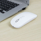 Mouse wireless Flippy M103 alb pe birou alături de laptop, utilizare zilnică la distanță de 10 m