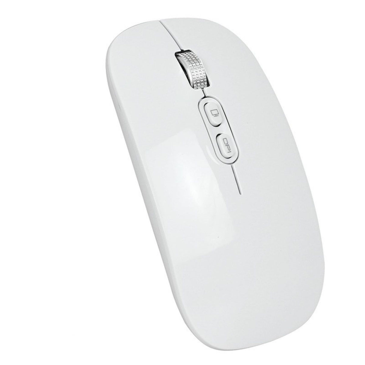 Mouse wireless reîncărcabil Flippy M103 alb, vedere frontală, design slim pentru birou