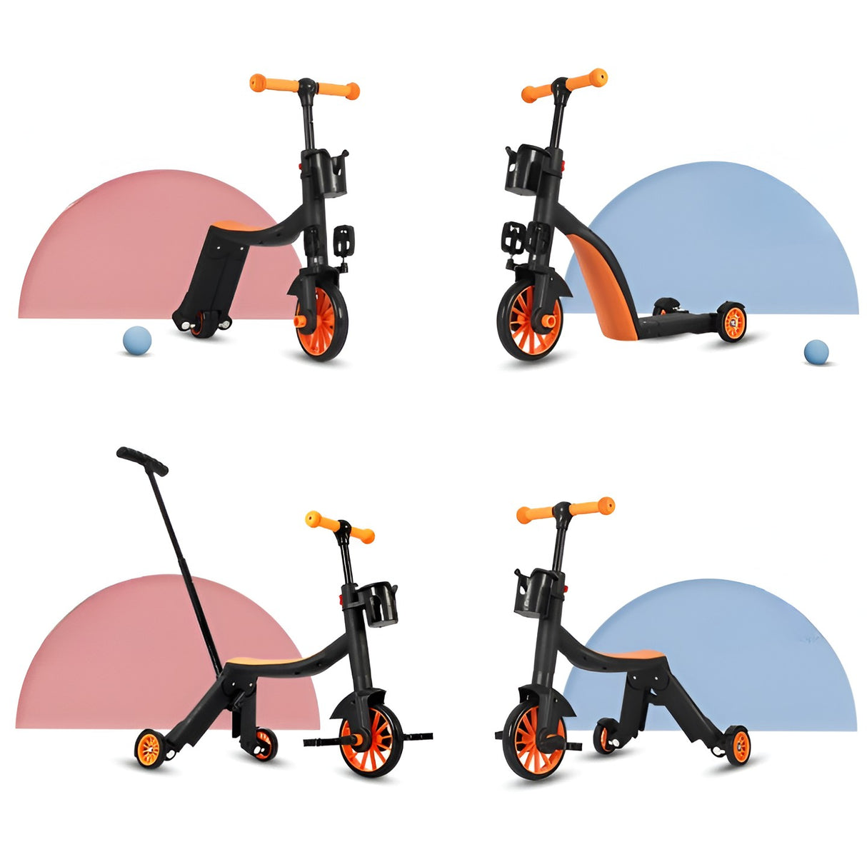 Bicicleta 8 In 1, Transformabila, Multifunctionala, Reglare Inaltime, Cu Maner De Impingere Detasabil, Tricicleta, Trotineta, 3 Roti, Pedale, Cosulet, 3-6 Ani - vivimall.ro