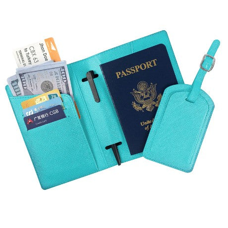 Portofel Pentru Pasaport Si Carduri, 70G, Din Piele Pu, Suport Pix, Accesoriu Suport Eticheta, Unisex, Multifunctional, Bleu - vivimall.ro